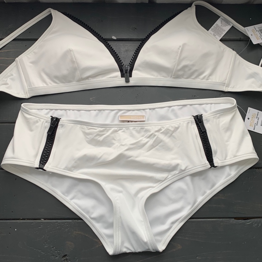 Michael Kors White Zipper Swim Suit